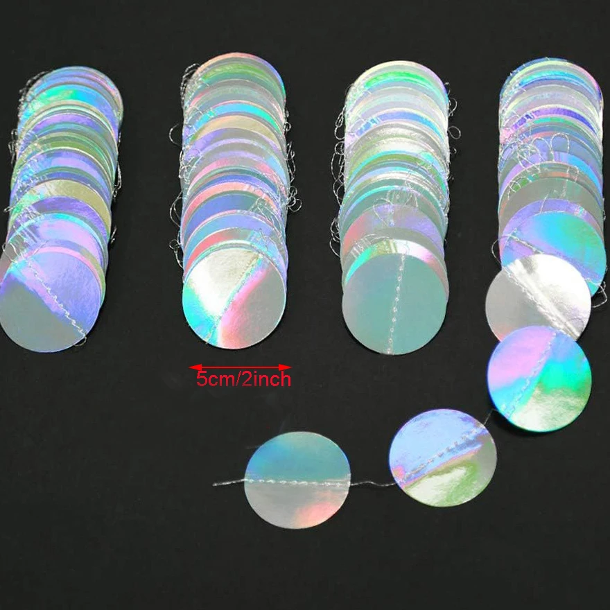 3M  RamadanHolographic Circle Shiny Ocean Bubble Iridescent Circle Banner Streamer Eid Mubark Disco Graduation Wedding Birthd