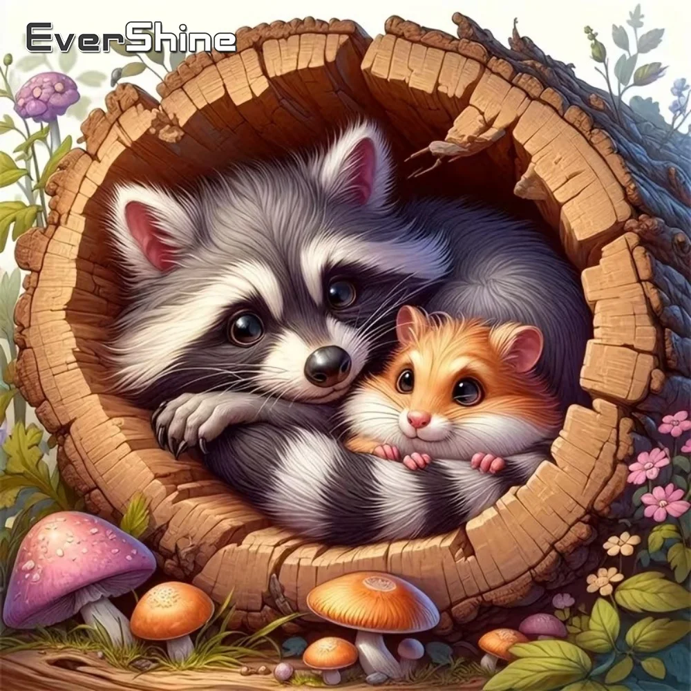 EverShine 5D DIY Elmas Boyama Rakun Hayvan Ayı Nakış Tam Kare Yuvarlak Elmas Mozaik Fare Zanaat Seti Çocuk Hobi