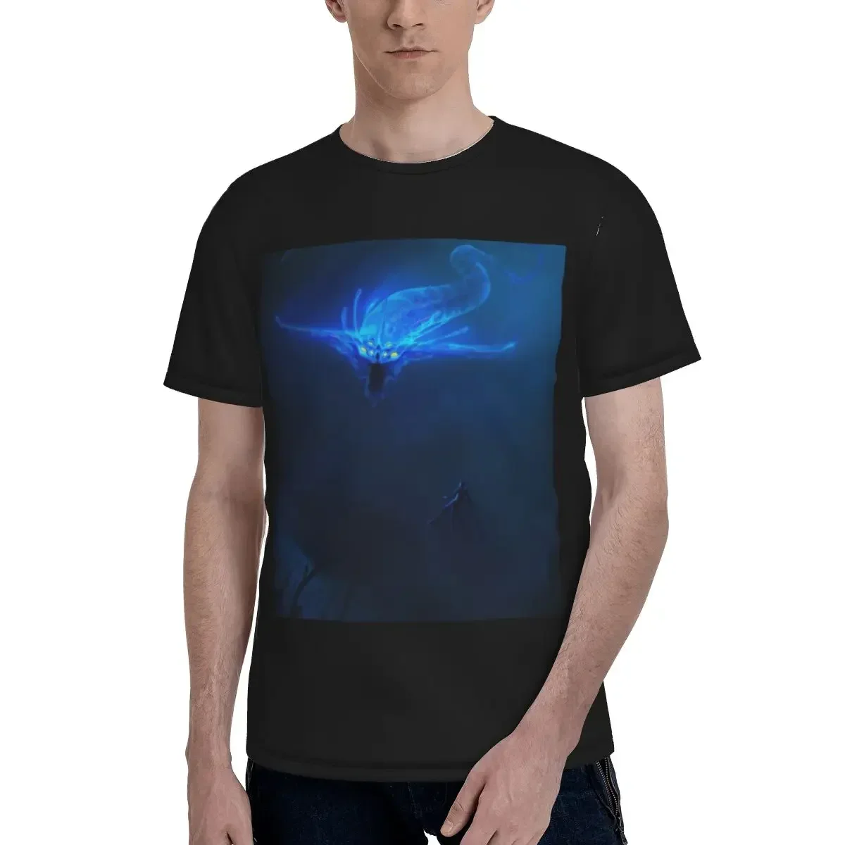 Subnautica- Ghost Leviathan Poster T-Shirt for Men polyester T Shirts Men's Short Sleeve Crew Neck Summer Clothes Tops