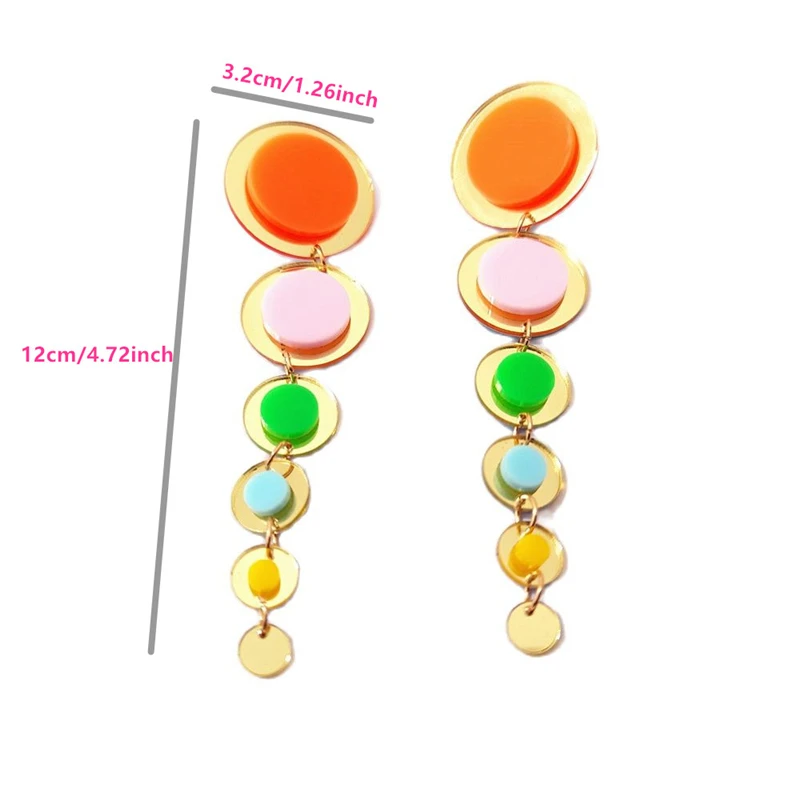 KUGUYS Round Dots Long Tassel Drop Earrings for Women Mirror Gold Color Acrylic Trendy Jewelry Fashion Hyperbole Accessories
