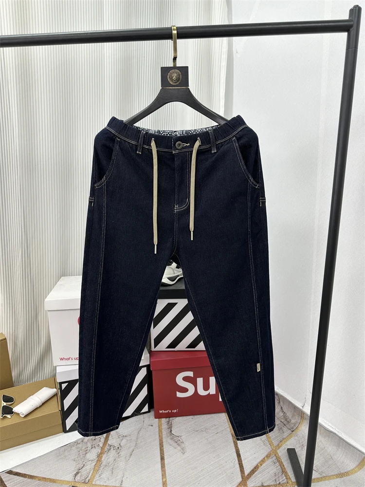 

Повседневные мужские джинсы на шнурке, утолщенные, из смесовой хлопковой ткани, зауженные к низу, модные, дышащие, комфортные, для осеннего сезона