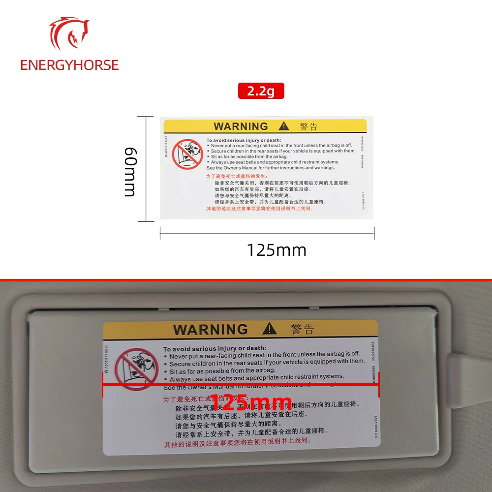 Visiera parasole per auto specchio per il trucco adesivo di avvertimento di sicurezza Airbag adesivo di avvertimento di sicurezza etichetta adesiva lingua