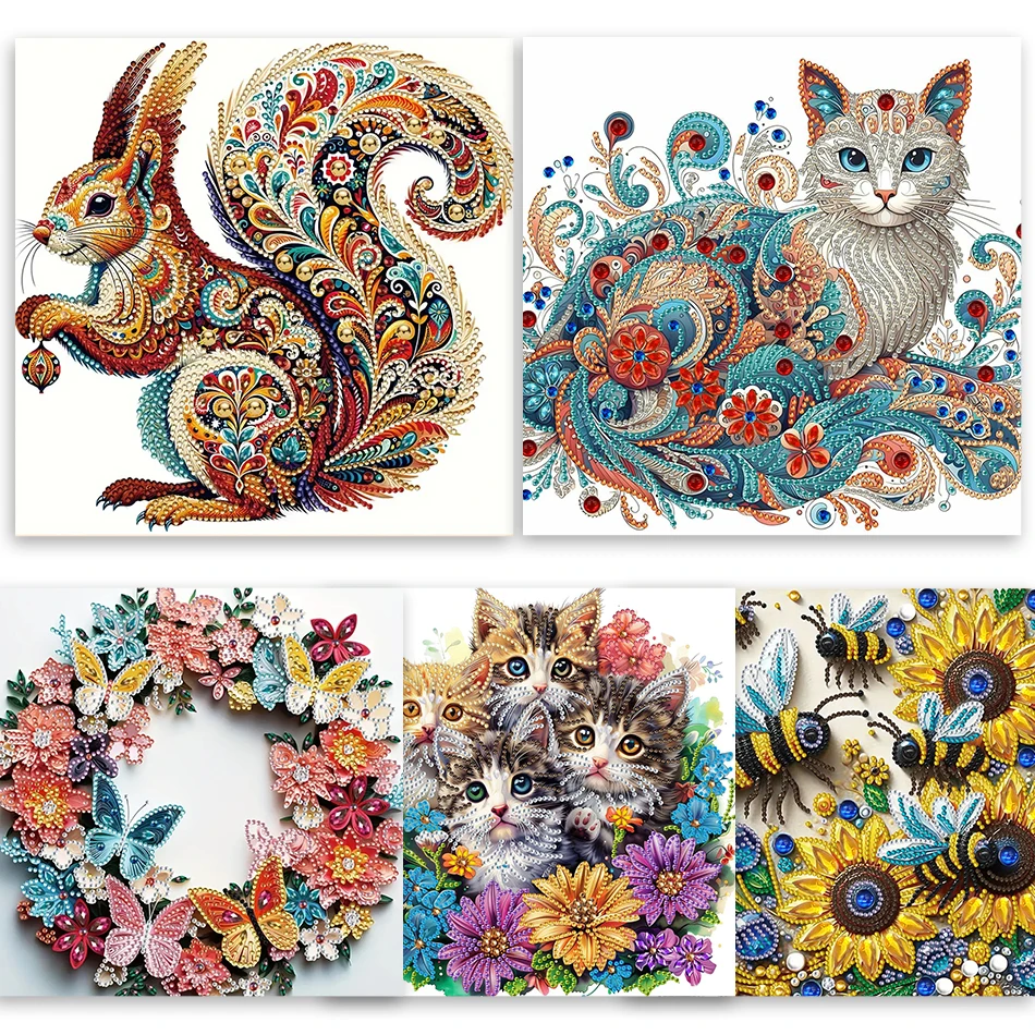 

DIY Cat and Flower 5D Special Shape Diamond Art Painting Mosaic Handmade Craft Crystal Diamond Embroidery for Home Wall Decor