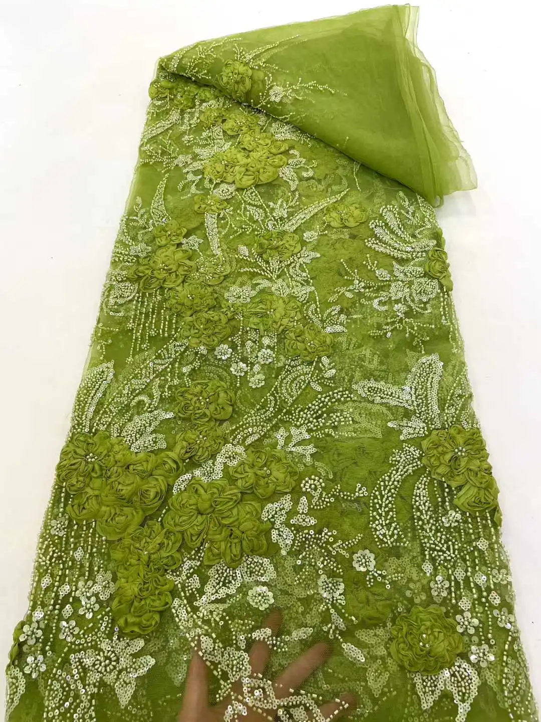 Африканская кружевная ткань с бусинами, высокое качество, кружевная ткань 5 ярдов, французская нигерийская кружевная ткань с блестками для жениха, свадебное платье Sew-WS