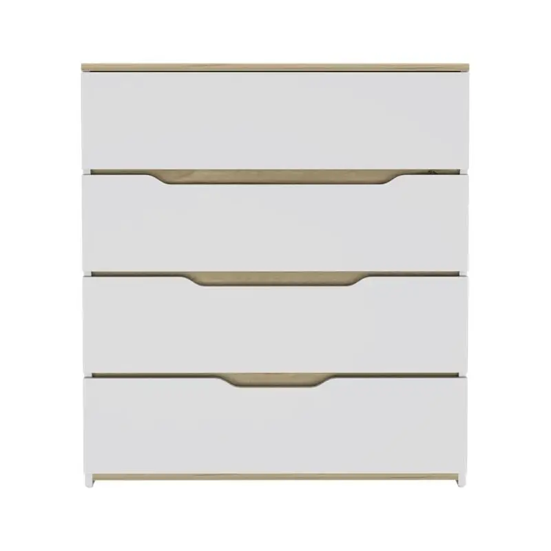 Cómoda Superior, 4 cajones, acabado blanco y roble claro