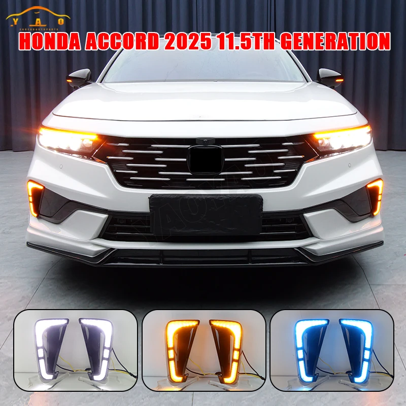

2 шт. для Honda Accord 2025 11,5 дневных ходовых огней, светодиодные противотуманные фары DRL, фары дальнего света, желтые указатели поворота