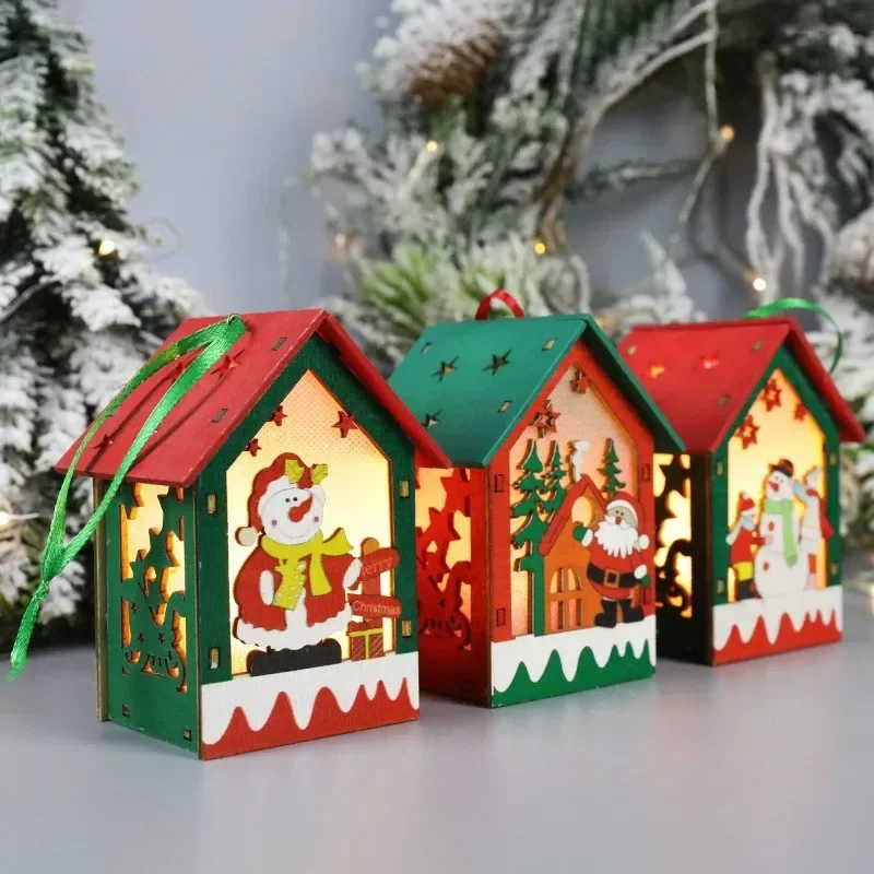 1-20PCS Xmas Wooden Cabin House Ornament Kids DIY Handmade Craft Kit for Christmas Tree Decoration Home Party Miniature Supplies