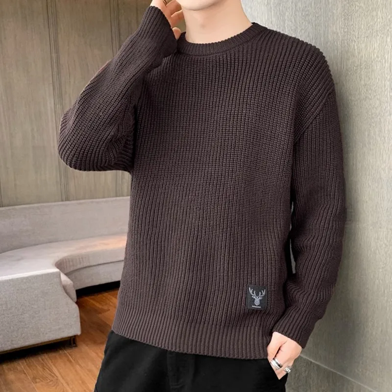 

Men's Knitted Sweater round Ne Long Sve Thiened Loose Fit Autumn Winter New Sle Faionable Casual Color Top