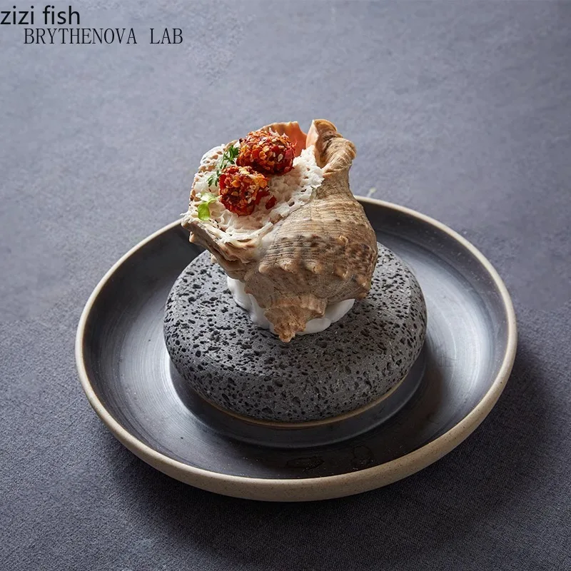 Creative Ceramic Dining Plate Volcano Stone Heating Sushi Tableware Plate Restaurant Molecular Cuisine Specialty Tableware
