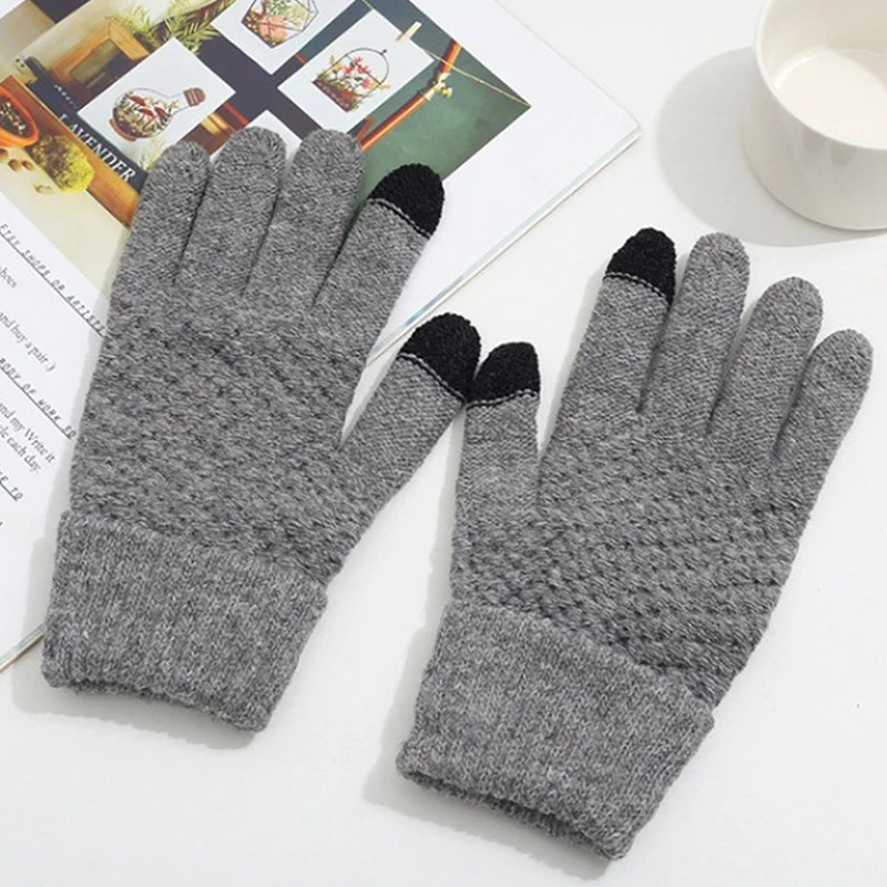 

Winter Wool Warm Knitted Glove Mobile Phone Touch Screen Knitted Gloves Full Finger Guantes Female Crochet Glove For Men Women