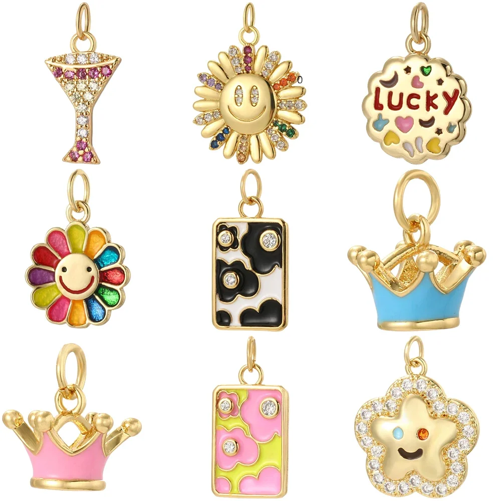 Böhmen Blume Krone Charms Diy Ohrringe Armband Halskette Zubehör Gold Farbe Charms für Schmuck Machen Liefert Designer