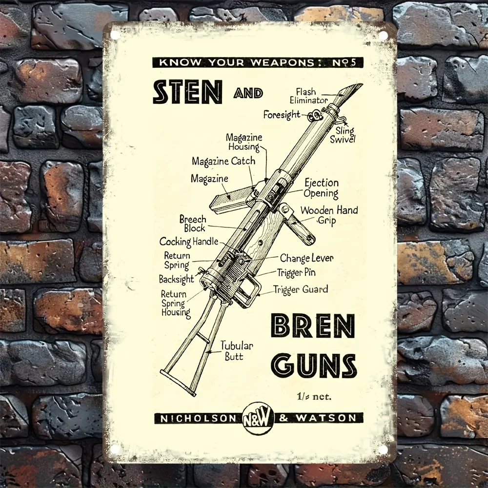 

Vintage "Steyr & Bren Guns" 2D Metal Sign - 8x12 Inch Decorative Wall Art for Home, Bar, Cafe, Garage, Easy-to-Hang