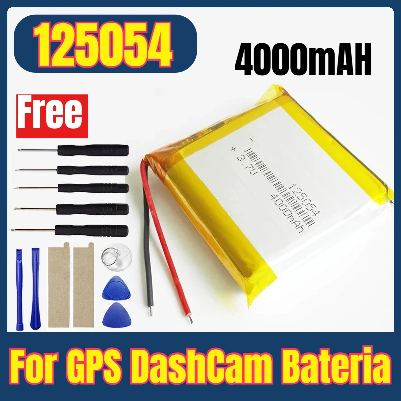 

4000mAh 3.7V Thermistor 2-Wires Li-Polymer Li Lithium Battery 125054 for GPS DashCam Bateria