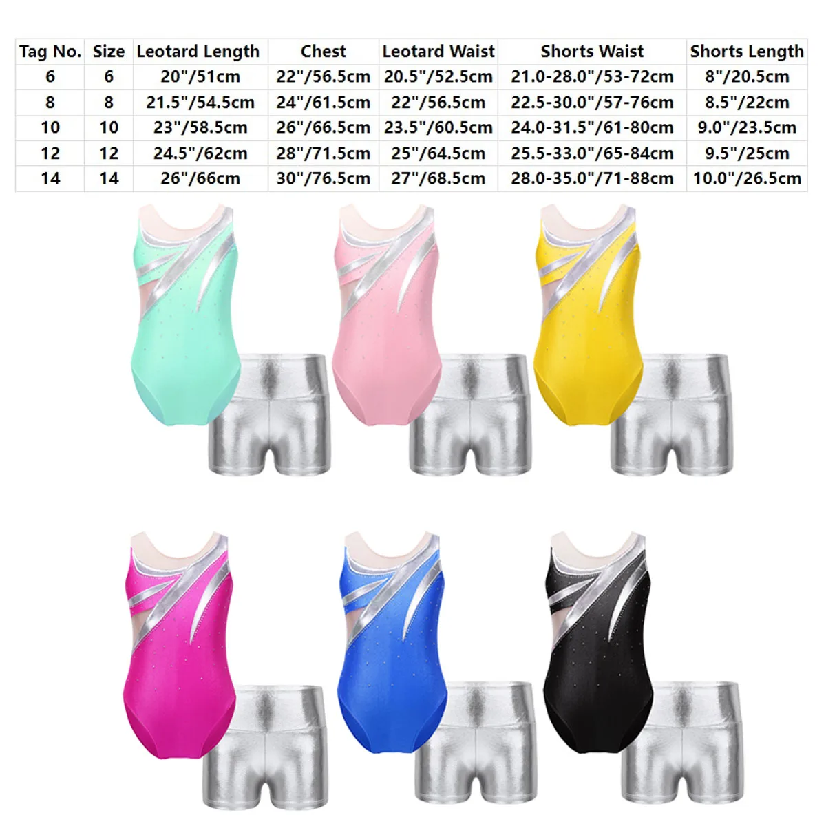 Kids Girls 2Pcs Dancewear Sets Metallic Sleeveless One Piece Gymnastics Leotard Bodysuit Jumpsuit and Boyshorts Outfit