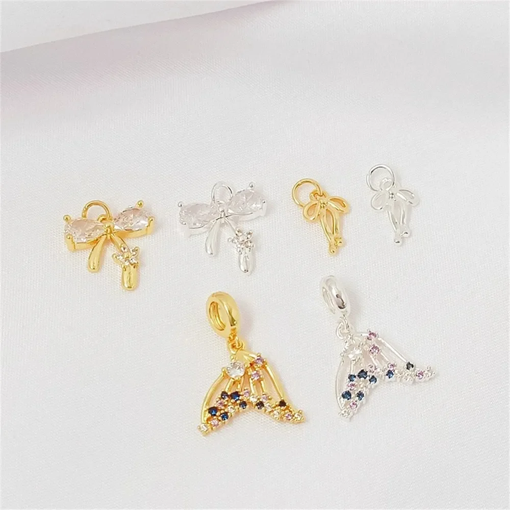 

18K Gold-plated Zircon Bow Pendant, Diy Fish Tail Pendant Bracelet, Necklace Accessory