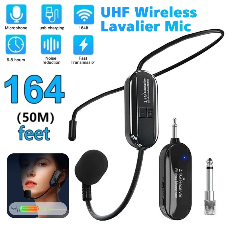 

2.4G Wireless Microphone Headset Wireless Headset & Handheld 2 in 1 Mic Head Handheld Mic 2 in 1 for Teach Outdoor Speech