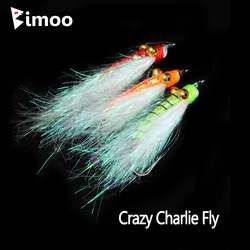 Bimoo 10PCS 8# Chain Bead Eyes Ice Dubbing Crazy Charlie Fly Barbed Hook Fast Sinking Nymph Fly Bonefish Bass Fishing Lure Bait