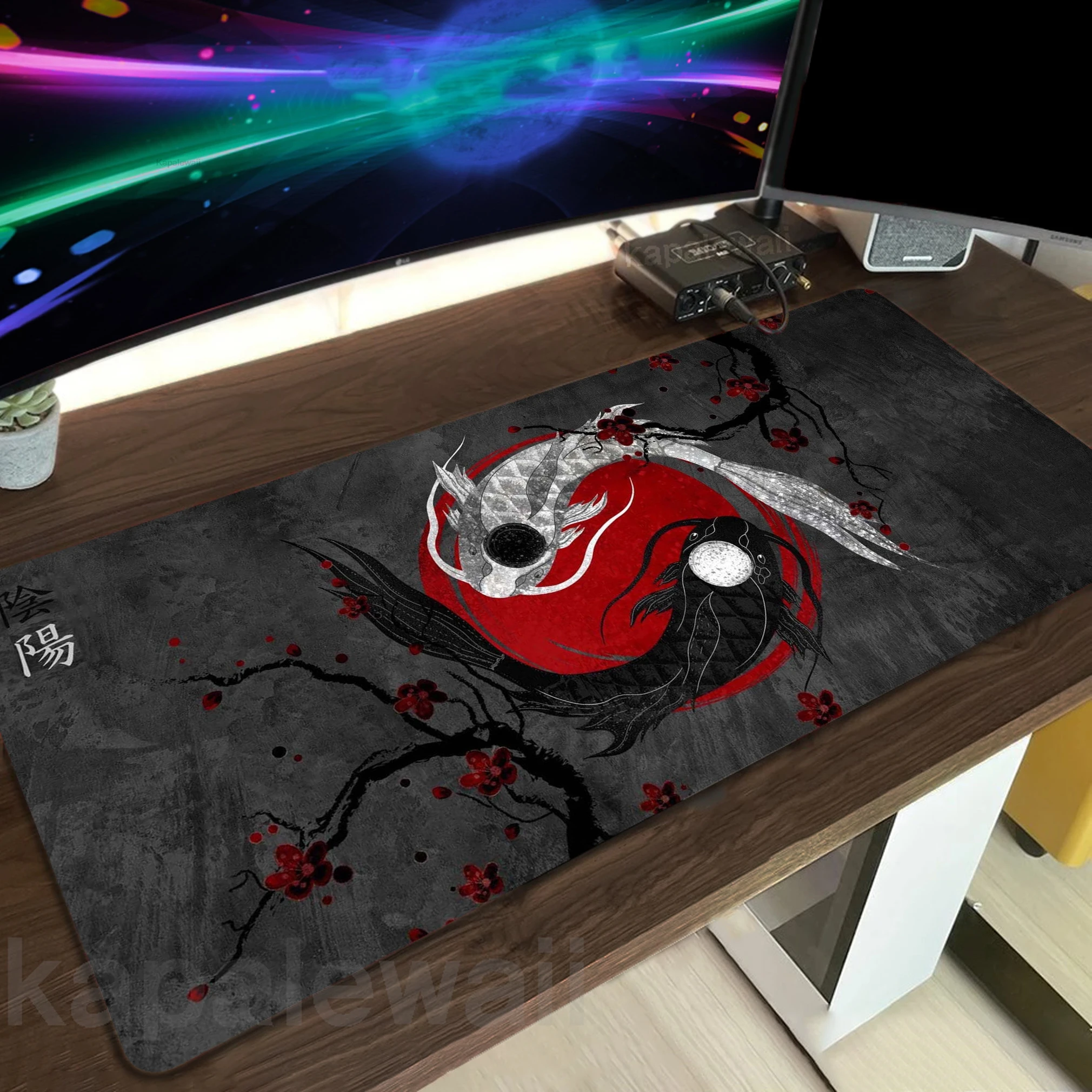 لوحة الفأرة اليابانية Koi Gaming Mousepad Pc 90x40cm XXL دفتر الملاحظات لوحة الفأرة Musemat لوحات مطاطية غير منزلق قفل Edge Desk لوحات المفاتيح