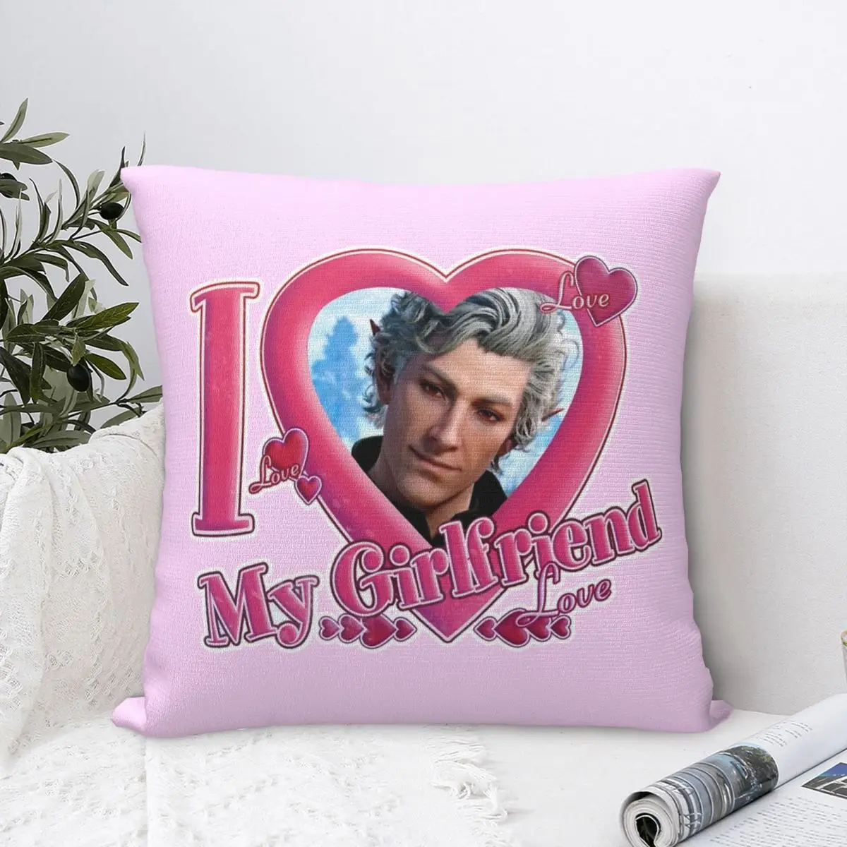 I Love My Girlfriend Astarion Pillowcase Polyester Cushion Cover Decorative Baldur's Gate Game Pillow Case Cover Home Square