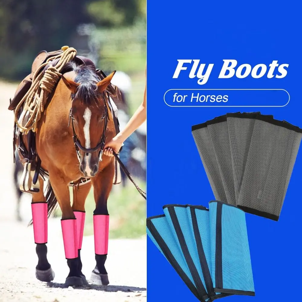 4pcs Breathable Fly Boots for Horses Adjustable Stay Up Not Sag Protective Horse Leg Wraps Reusable Horse Leggings