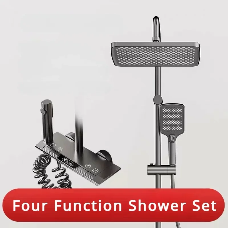 Intelligent Temperature Digital Display Luxury Shower System Wall Mounted Four Function Piano Key Shower Faucet Set for Bathroom