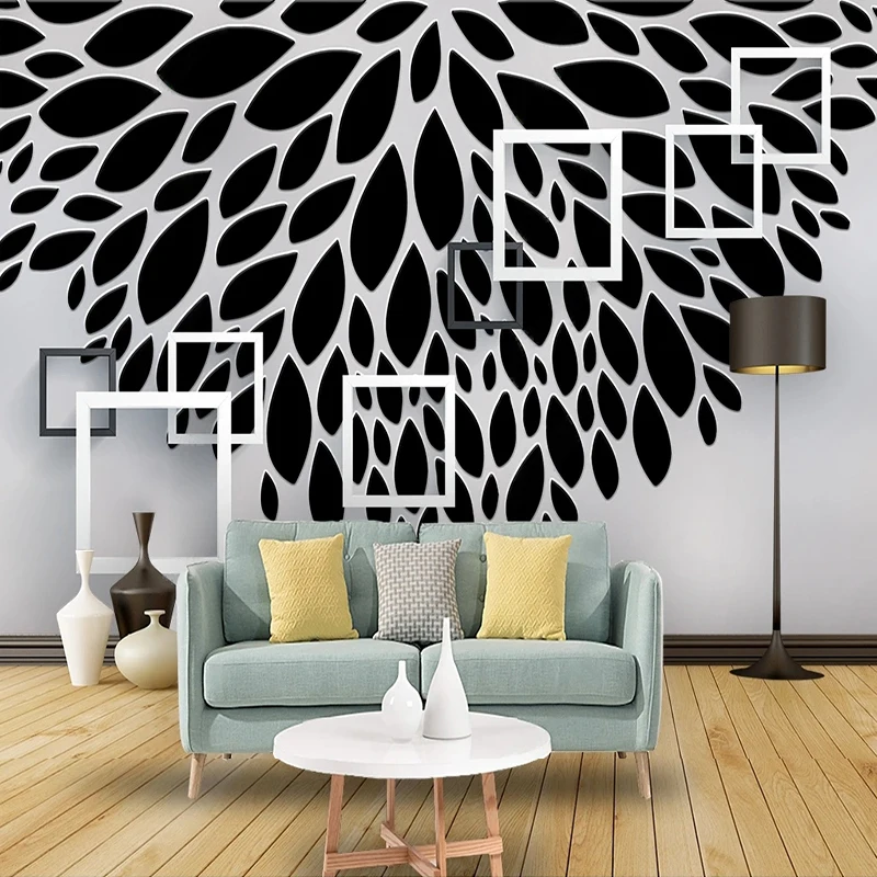 

Custom 3D Mural Wallpaper Simple Black And White Leaves Frame Art Background Wall Painting For Bedroom Papel De Parede Fresco