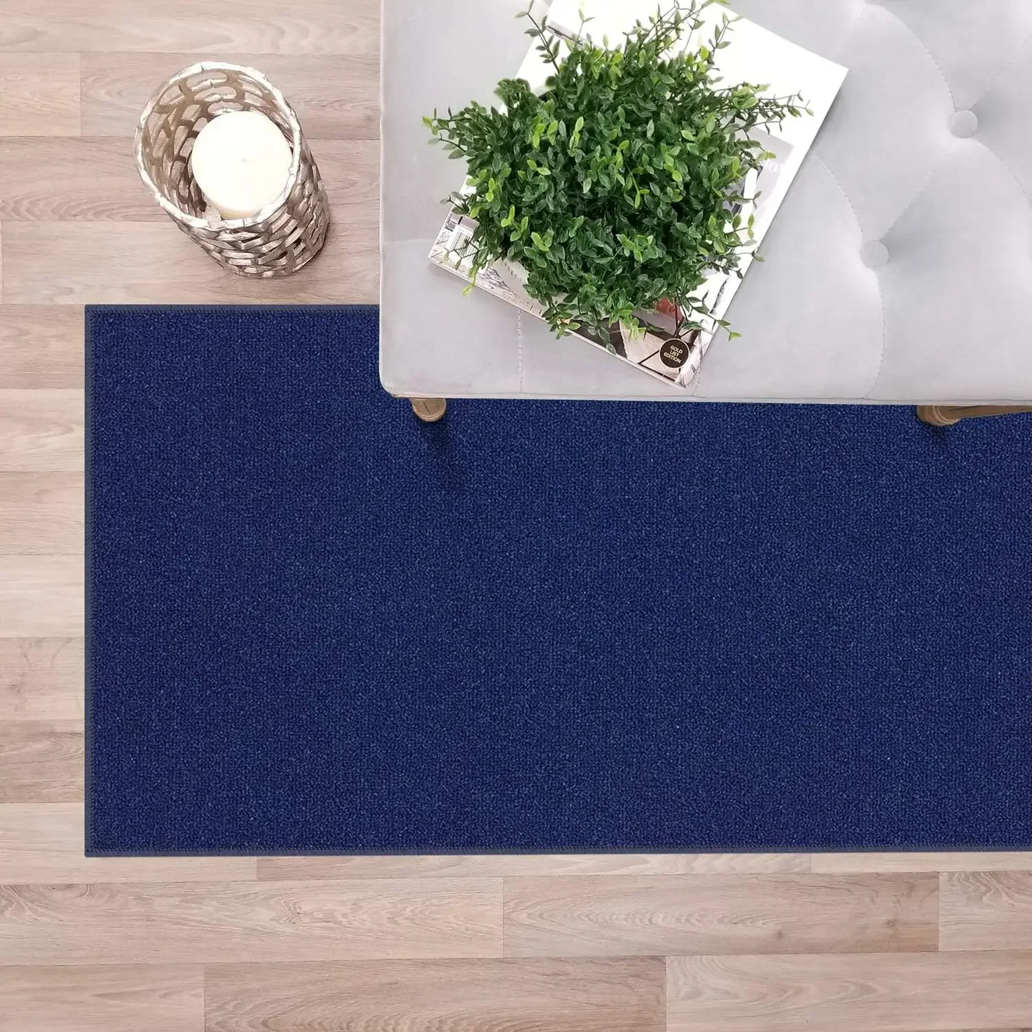 Custom Size Blue Solid Plain Rubber Backed Non-Slip Hallway Stair Runner Rug Carpet 31 inch Wide Choose Your Length 31in X 50ft