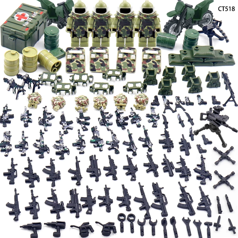 

Миниатюрные военные аксессуары и снаряжение: наборы для сборки моделей солдатиков и армейской техники из строительных блоков