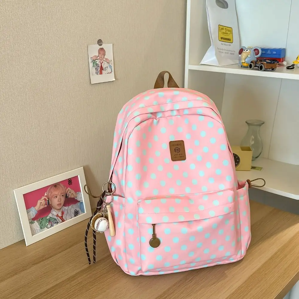 Sweet Polka Dot Backpack Multicolored Multiple Pockets Lace Trim Rucksack Large Capacity Durable Student School Bag Travel Use