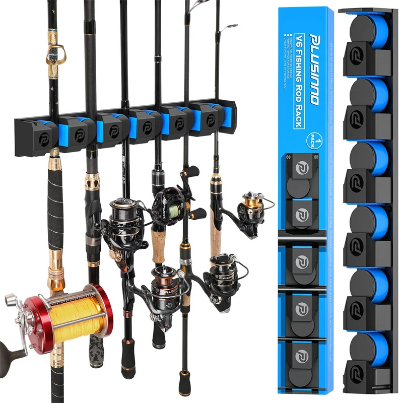 PLUSINNO V6 Fishing Rod Rack Wall Mount Vertical Fishing Rods Holder for Garage Door Home Pole Holder