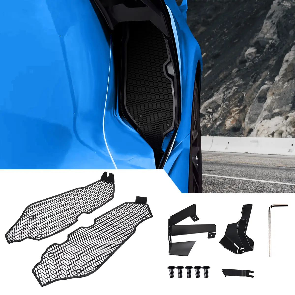 

1 Pair Mesh Side Intake Grille Insert Guards Black Aluminum Left Right For Corvette C8 2020 2021 2022 2023 2024 2025