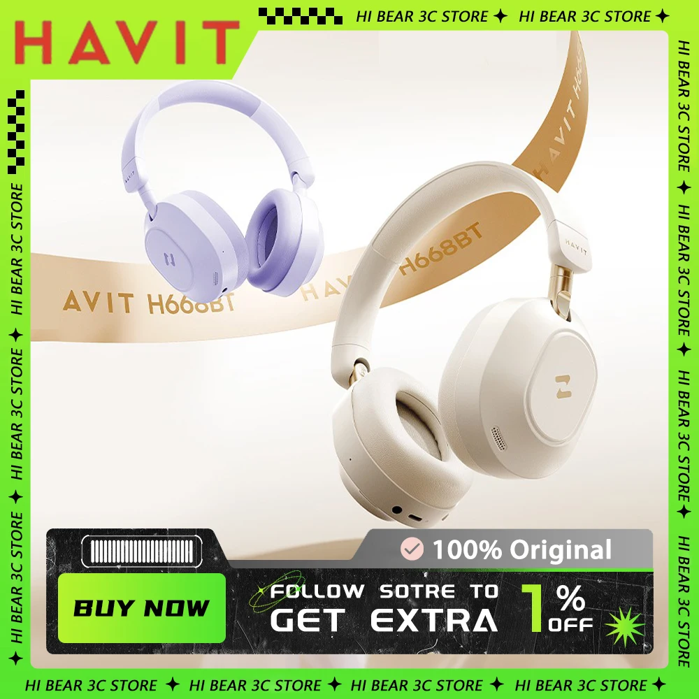 Havit H668BT Wireless Headphone Hybrid Active Noise Cancelling 360 Spatial Sound Effects Low Latency Custom Sport Gaming Headset