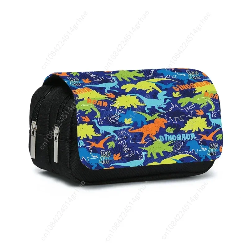 Tempat Pensil Lipat Dua Lapis Motif Dinosaurus untuk Anak Laki-laki dan Perempuan, Hadiah Terbaik, Perlengkapan Sekolah Kartun 2D, Tas Pensil untuk Anak-anak
