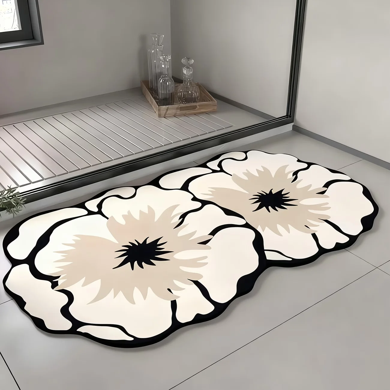 1PC Flower Pattern Diatomaceous Soil Bathroom Non-Slip Mat Decorative Floor Mat Super Absorbent Soft Shower Entrance Carpet view 4