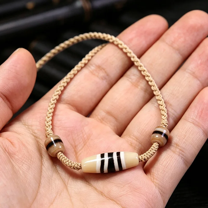 Tibetan, Western, and Nepalese style jade-like thread beads - vintage agate chalcedony - Dzi bead approximately 38x12mm