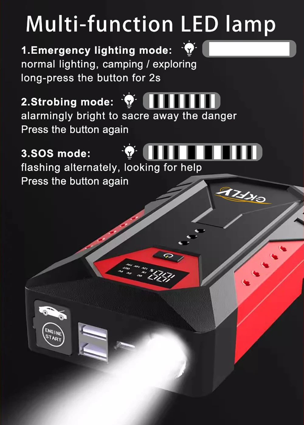 GKFLY 3000A Tragbare Auto Starthilfe Power Bank Auto Batterie Booster Ladegerät Start Gerät Auto Notfall Start-up Kabel – Detail 14