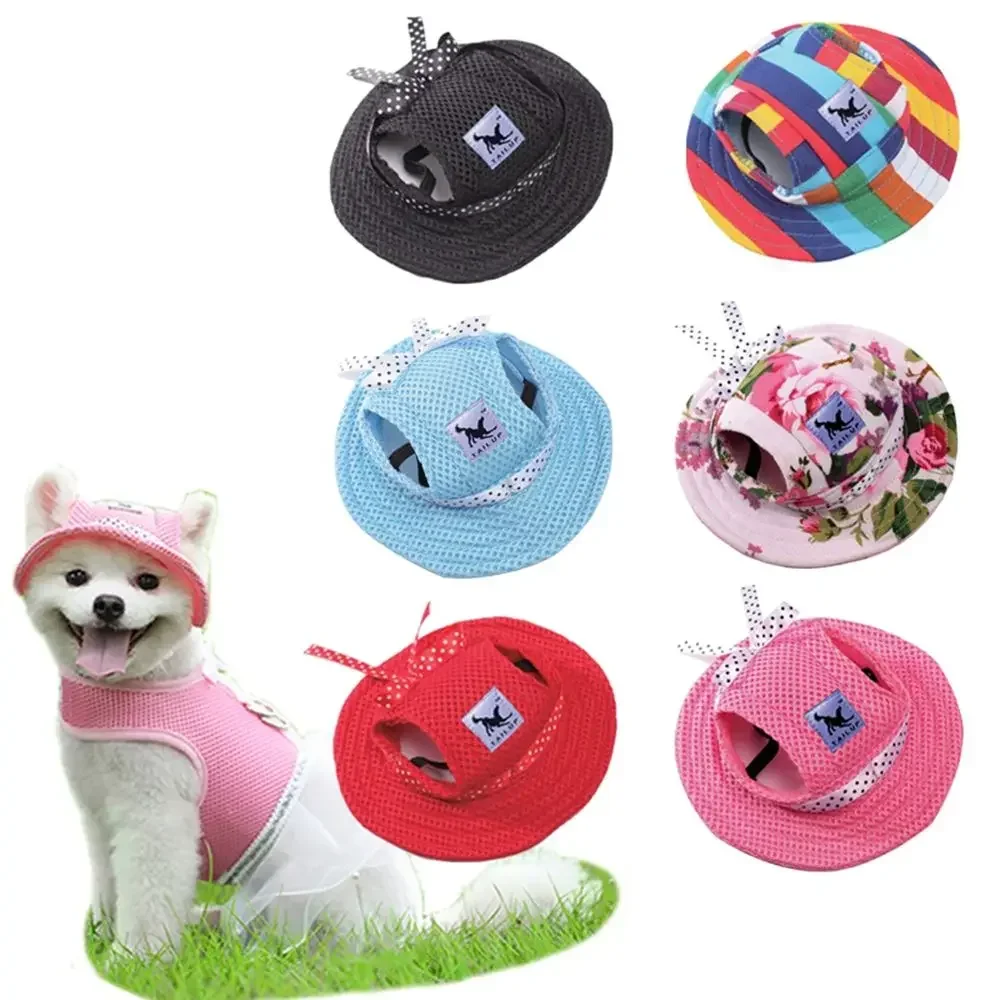 1 Pc Fashion Colorful Stripe Mesh Cloth Sun Hat Breathable Puppy Top Princess Hat Outdoor Walking Pet Accessories