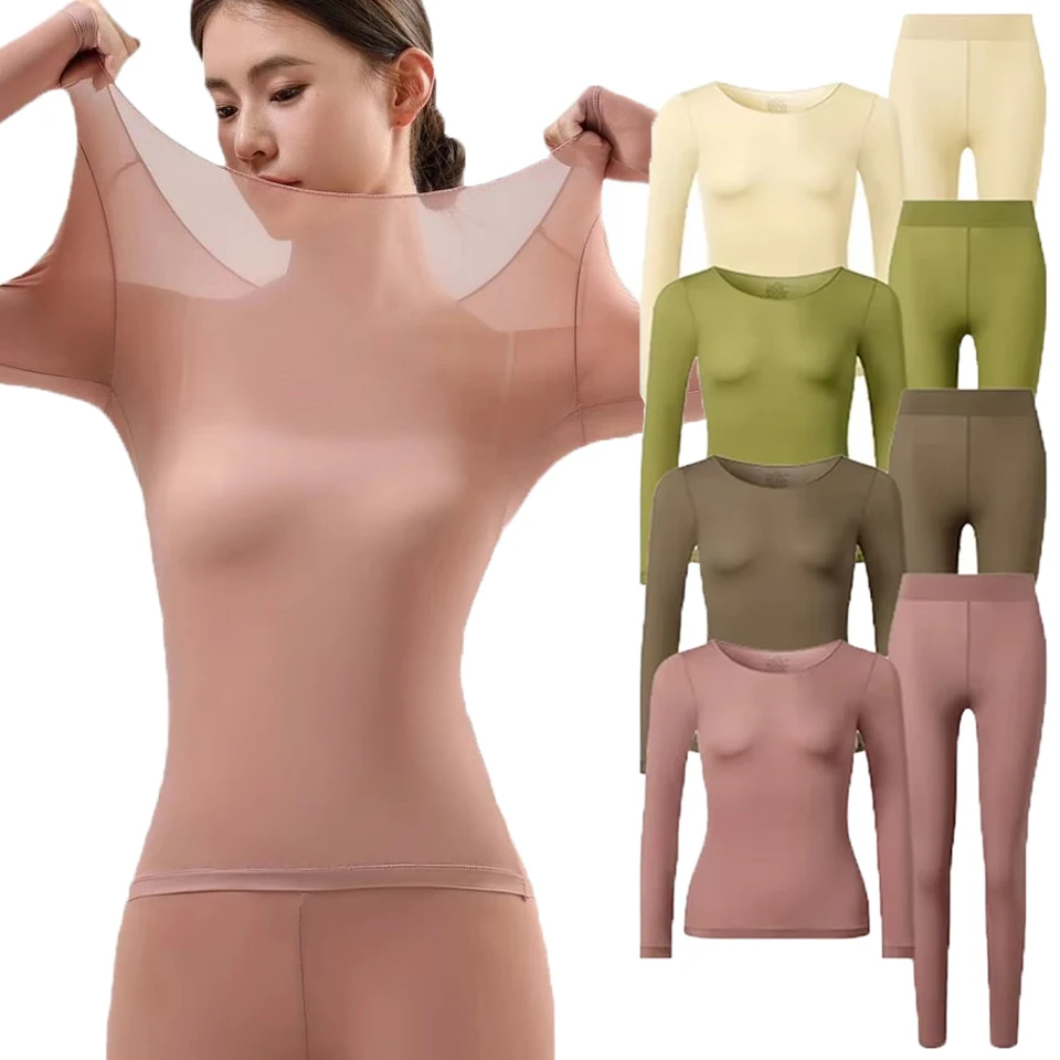 

Ultra Thin Seamless Thermal Underwear Women Winter Warm Long Johns Set Thermo Lingerie Thermal Clothing Bottoming Lingerie Suit