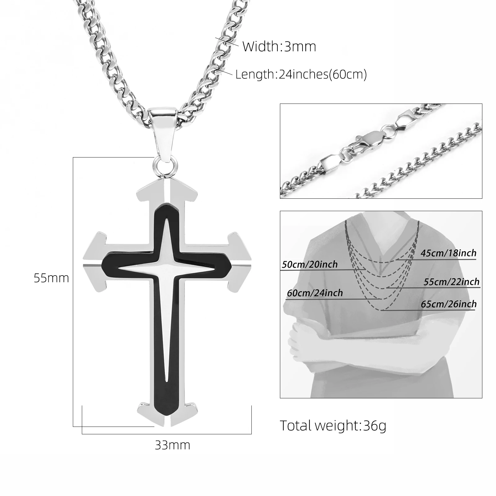 Hip Hop Punk Stacking Cross Pendant Necklace for Men Women Stainless Steel Link Choker Chain Fashion Jewelry Accessories Gifts