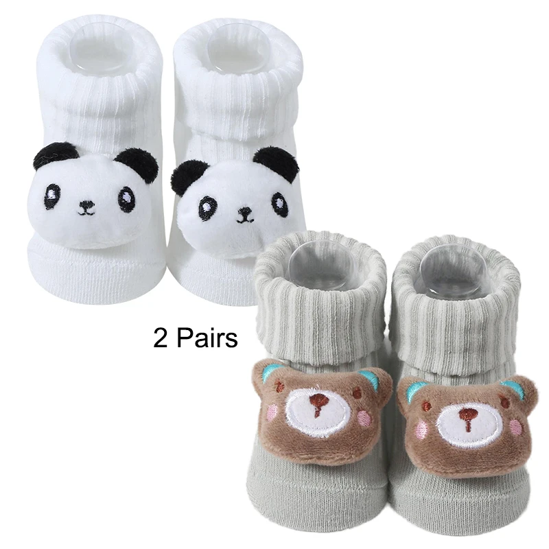 2 Pairs of Cute Cartoon Animal Cotton Baby Socks 0-6 Months Boys and Girls Short Socks Newborn White Baptism