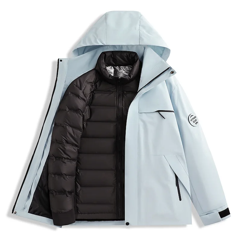Neutro novo para baixo jaqueta 3-em-1 aventura engrossado quente blusão casual viagem proteção contra frio outono inverno casaco