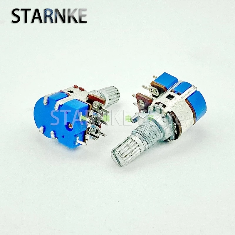 2PCS R12 Type Double Potentiometer With Switch B20K Computer Speaker Volume Switch Potentiometer 15mm Axis Length