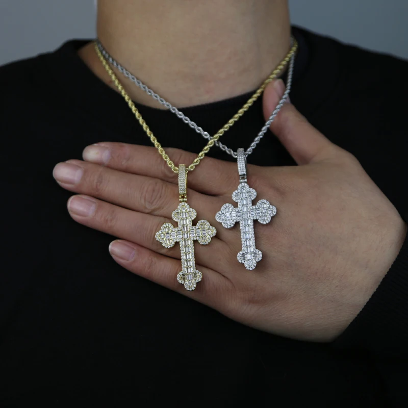 2026 Hip Hop CZ Cross Pendant Necklace For Men Iced Out Bling 5A Cubic Zirconia Classic Rock Jewelry