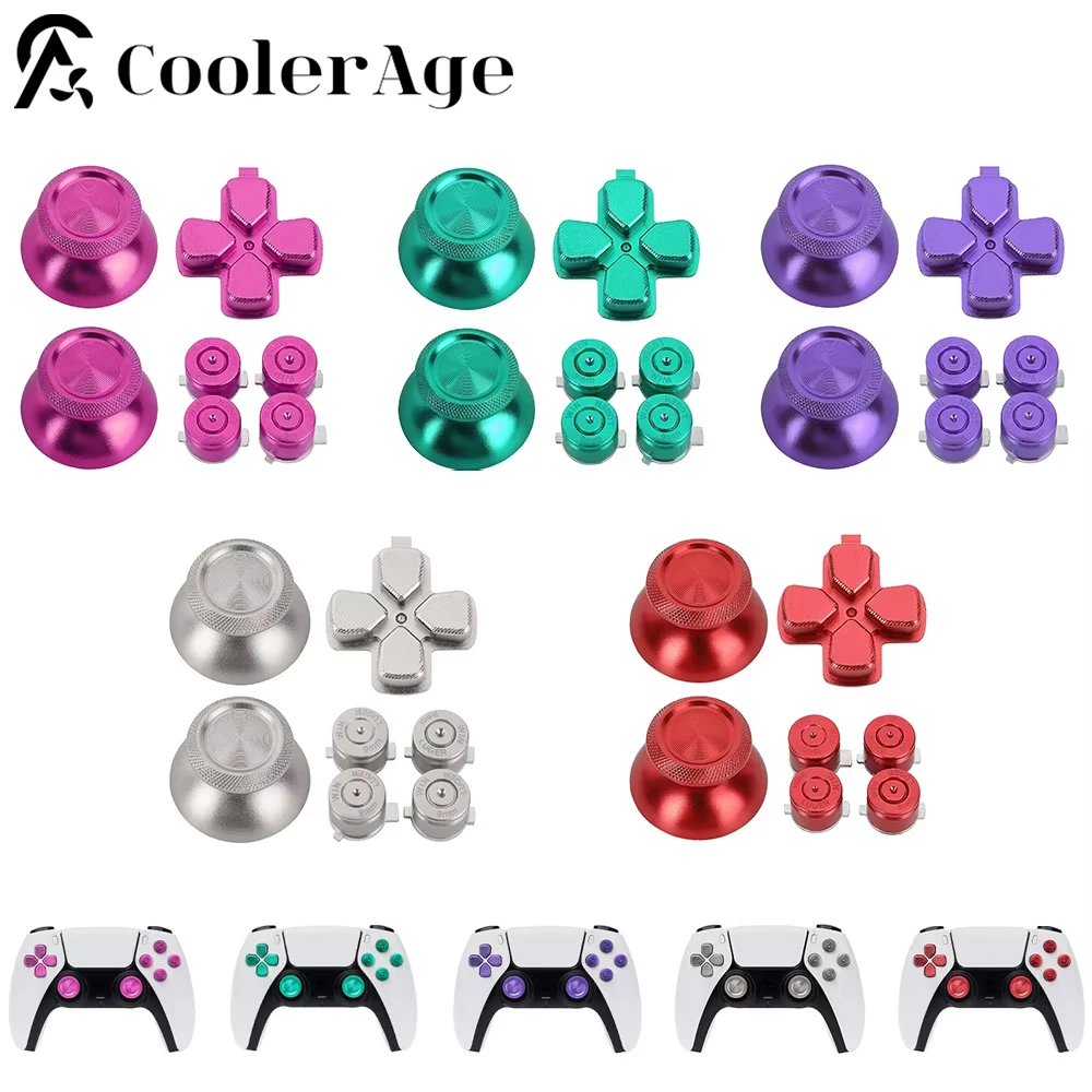 Metal Buttons Replacement Kit for PS5 Controller Aluminum Thumbsticks & O X Square Triangle & Dpad Buttons Accessories