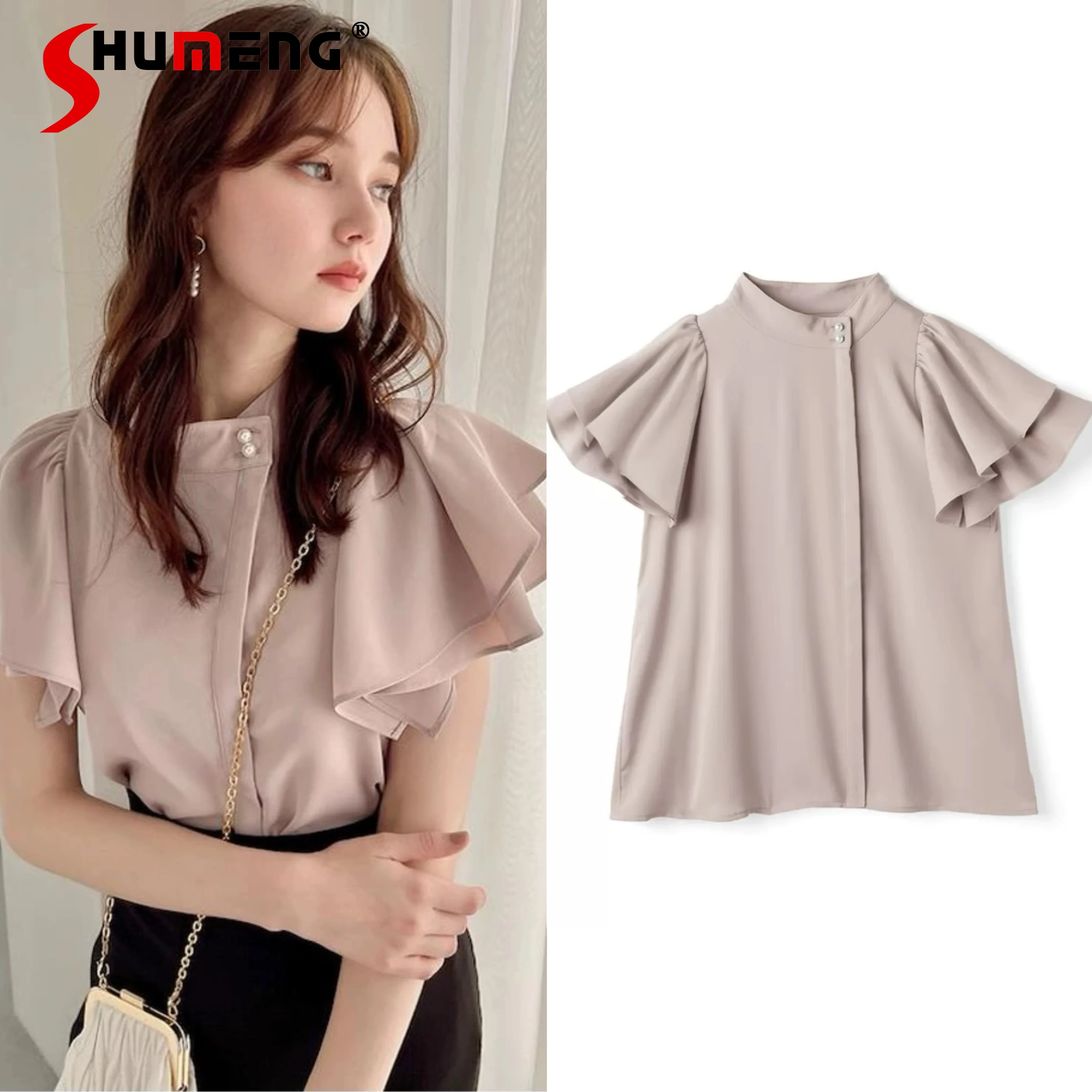 

Новые японские женские рубашки и блузки 2026 года: летняя модная элегантная блузка с рюшами и коротким рукавом, повседневная рубашка для девушек