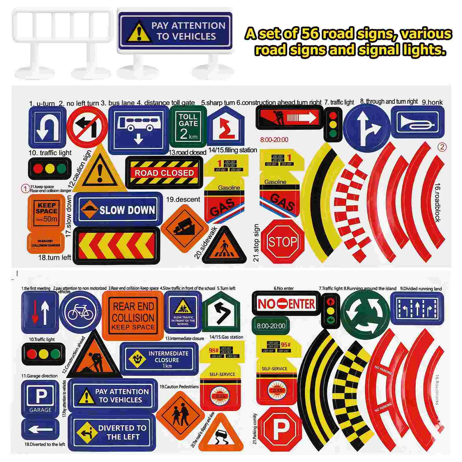 56 Pcs Traffic Sign Toy Light Signal Childrens Toys Children’s Models Road Cones Signs Playset Construction The Toddler