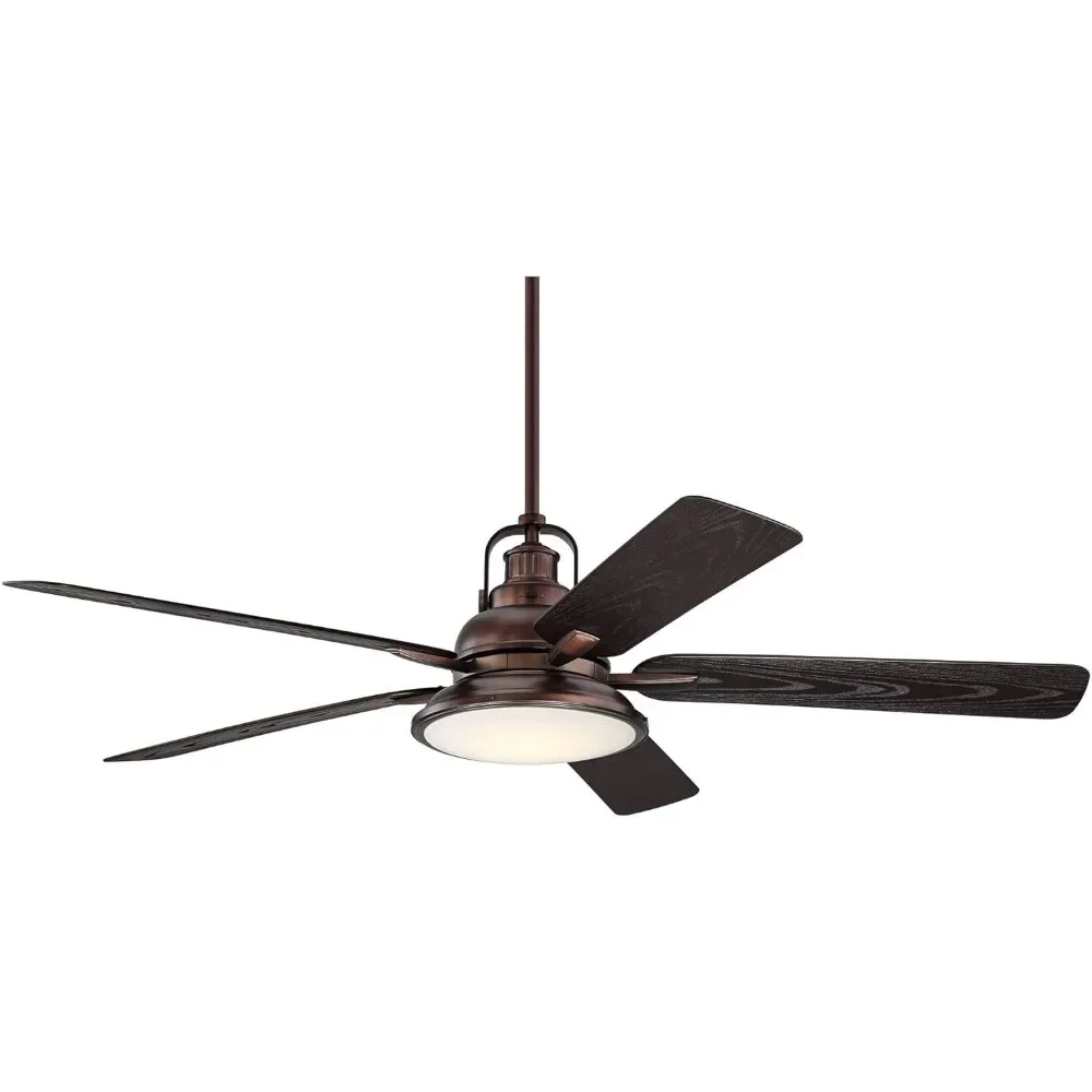 Ventilateur de Plafond Industriel pour Vent et Mer, Niket Extérieur, avec Lumière LED, Télécommande, Intensité Variable, Bronze Brossé à l'Huile, Marron, 60 Pouces