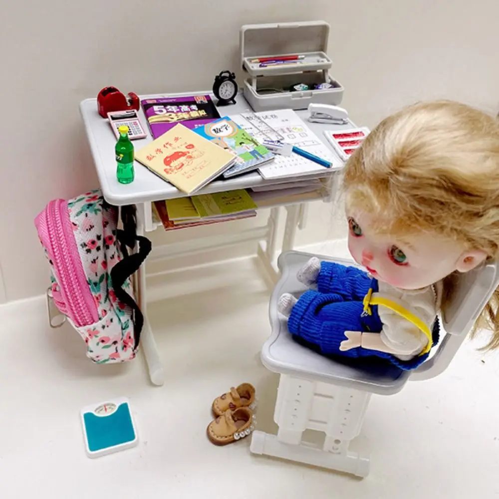 Simulierte Puppenhaus Schreibtische Stühle Schreiben Studie Möbel Modell Miniatur Schule Schreibtische Rollenspiel Spielhaus Schreibtisch Modell