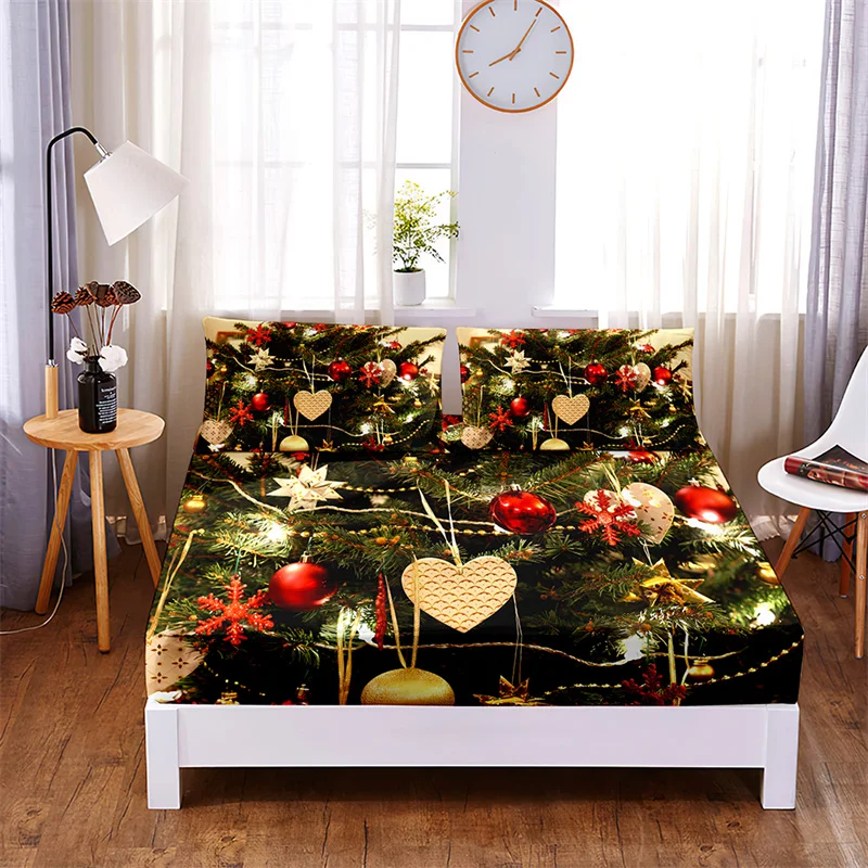 

Christmas tree Bedding Set Fitted Sheet Christmas Gifts Mattress Cover Four Corners with Elastic Band Bed Cover Set Bed Sheets