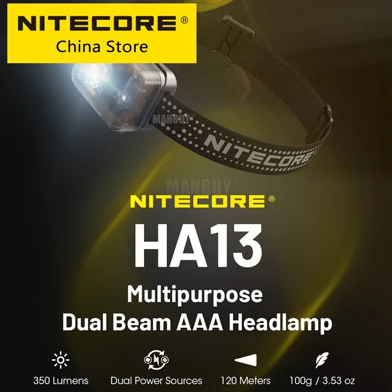 Sale Nitecore HA13 + HLB1300 Rechareable Li-ion Battery Multipurpose Dual Beam LED Headlamp Outdoor Camping Hiking Training Run